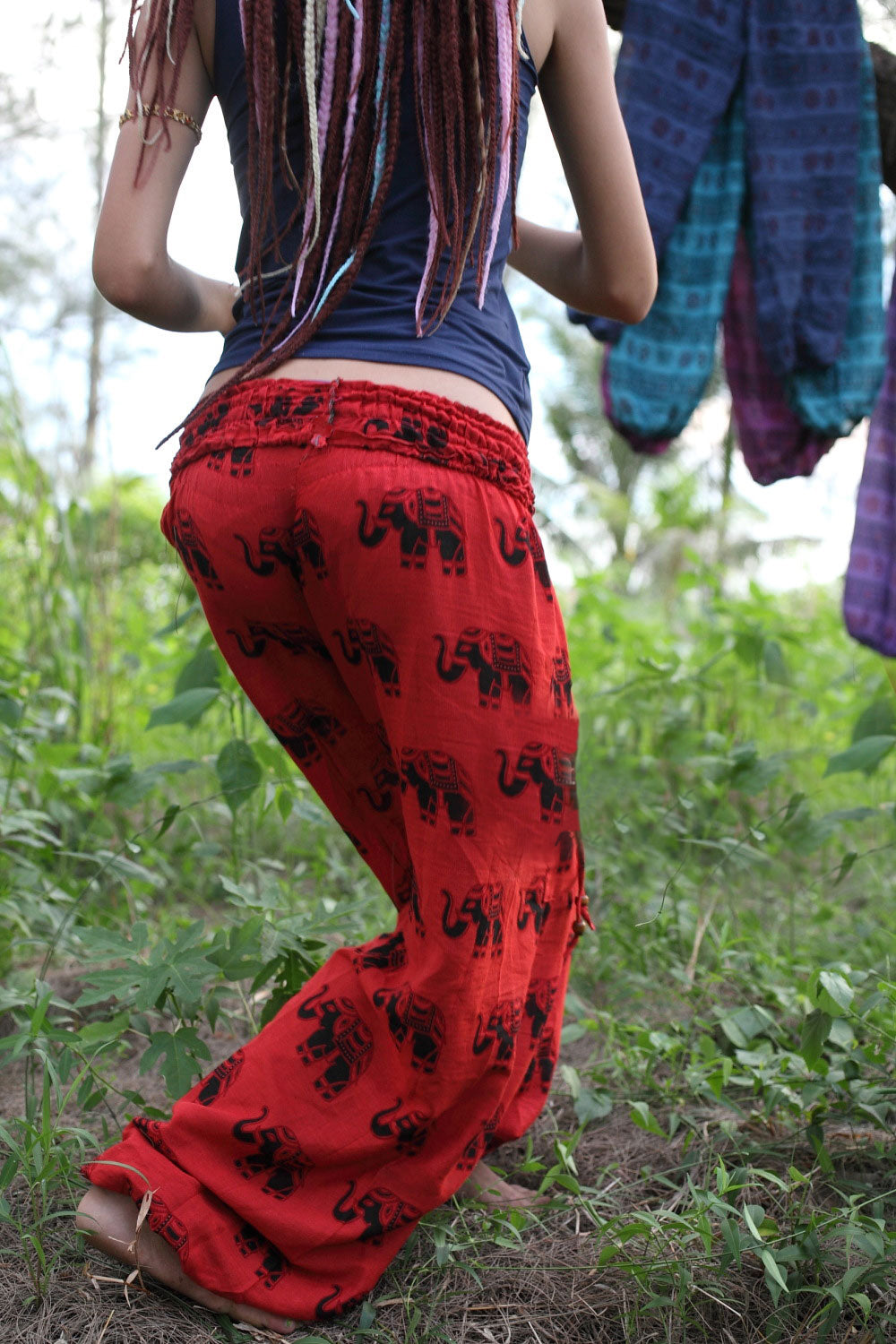 High Crotch Harem Pants - Elephant Print - Red