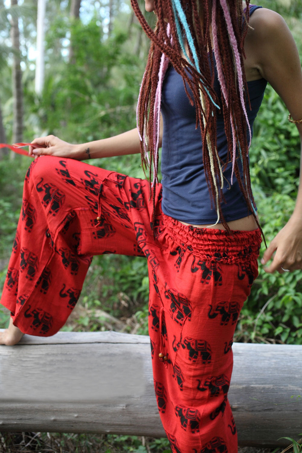 High Crotch Harem Pants - Elephant Print - Red