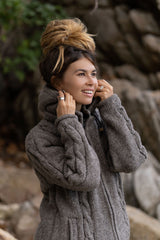 Wool Jacket - Cable Knit Aran - Brown