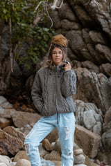 Wool Jacket - Cable Knit Aran - Brown