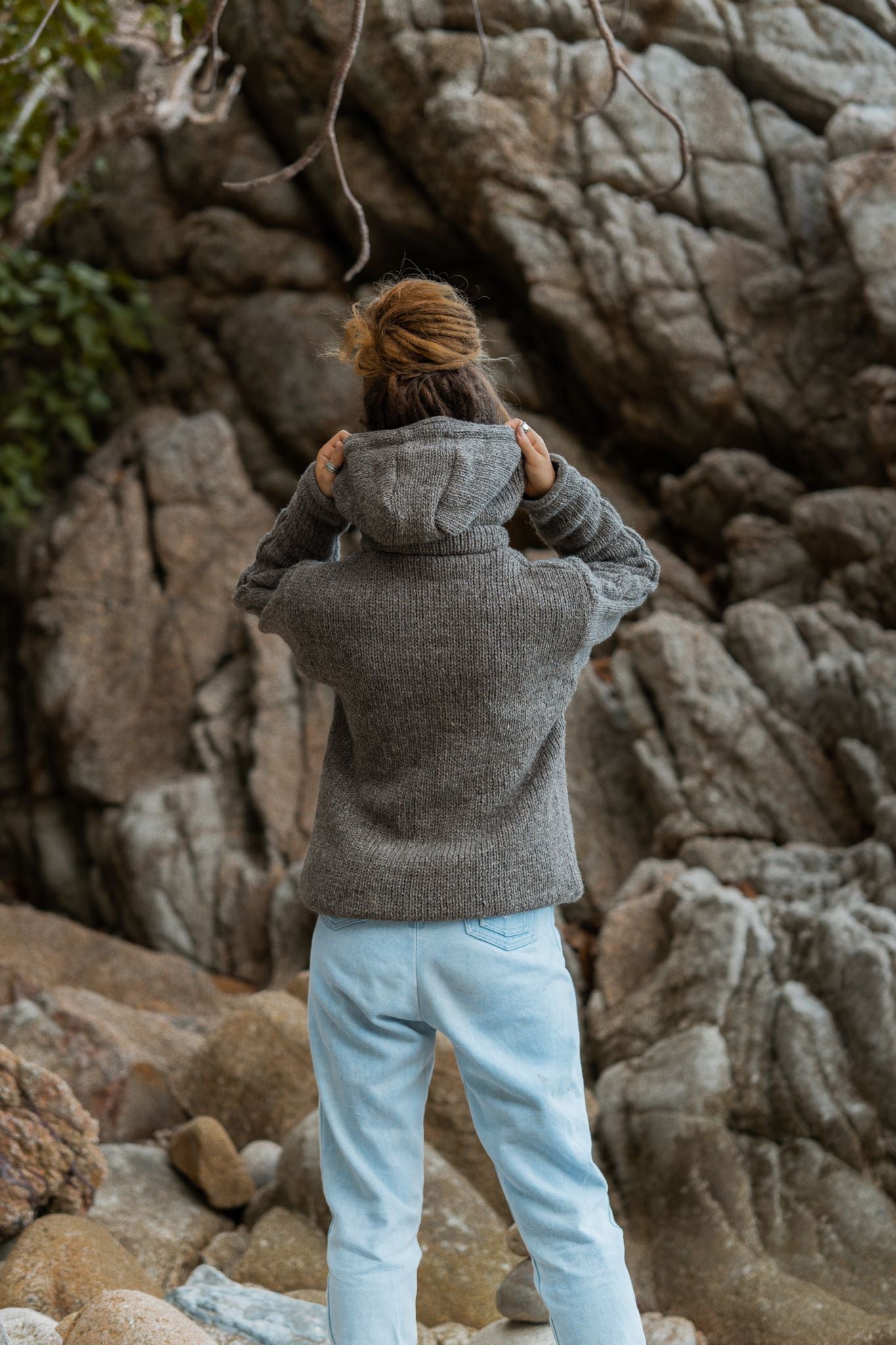 Wool Jacket - Cable Knit Aran - Brown