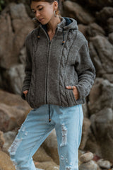 Wool Jacket - Cable Knit Aran - Brown