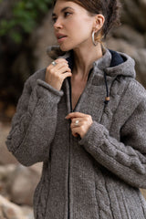 Wool Jacket - Cable Knit Aran - Brown