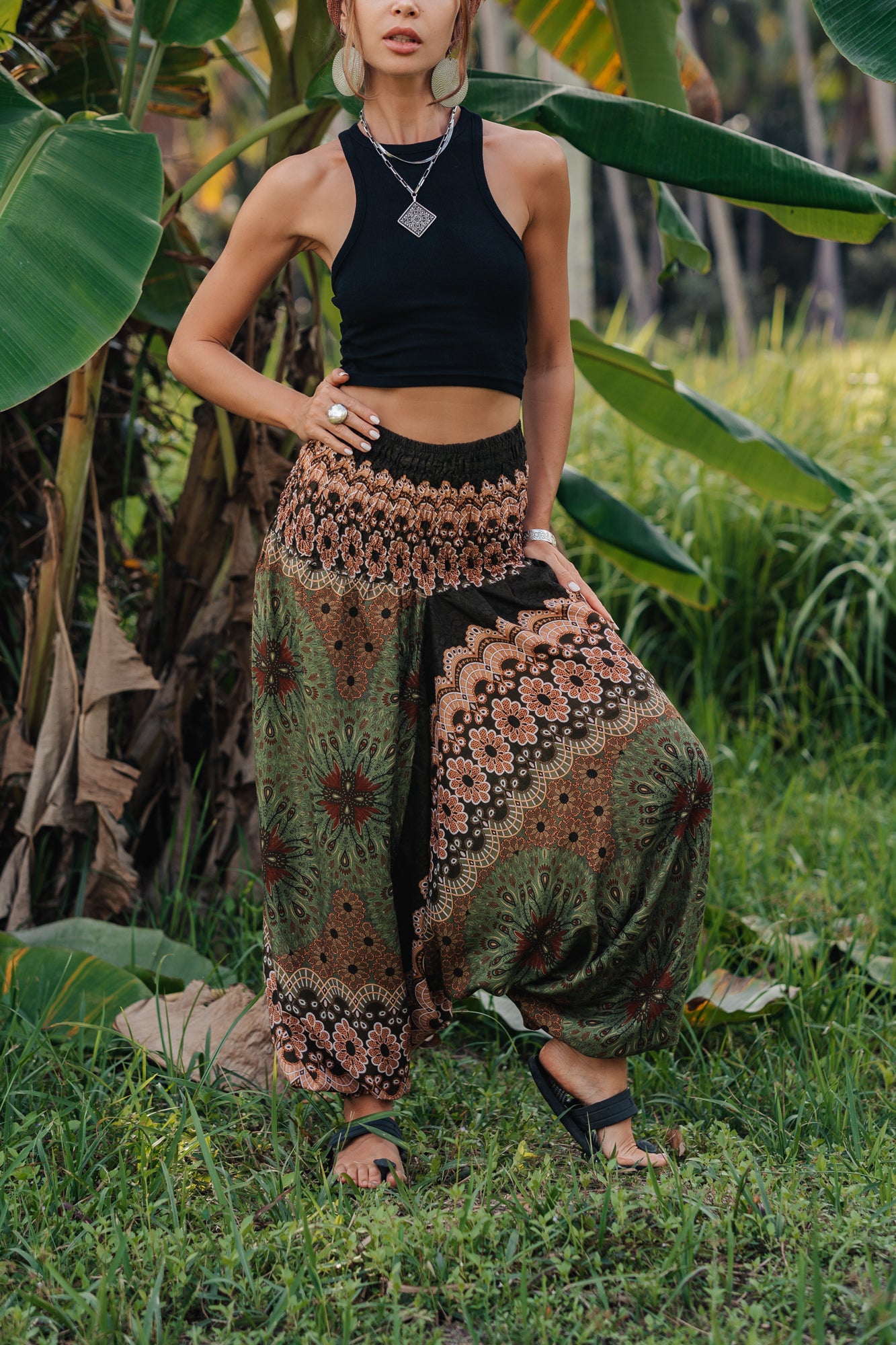 Harem Pants - Mandala/Peacock Print - Green