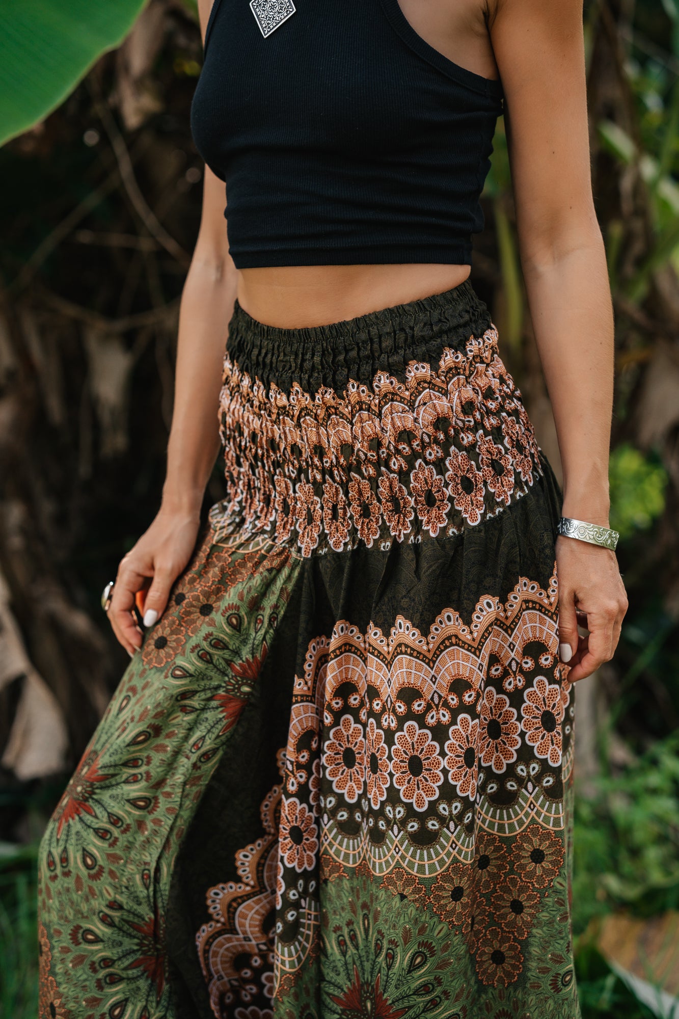 Harem Pants - Mandala Peacock Print - Green