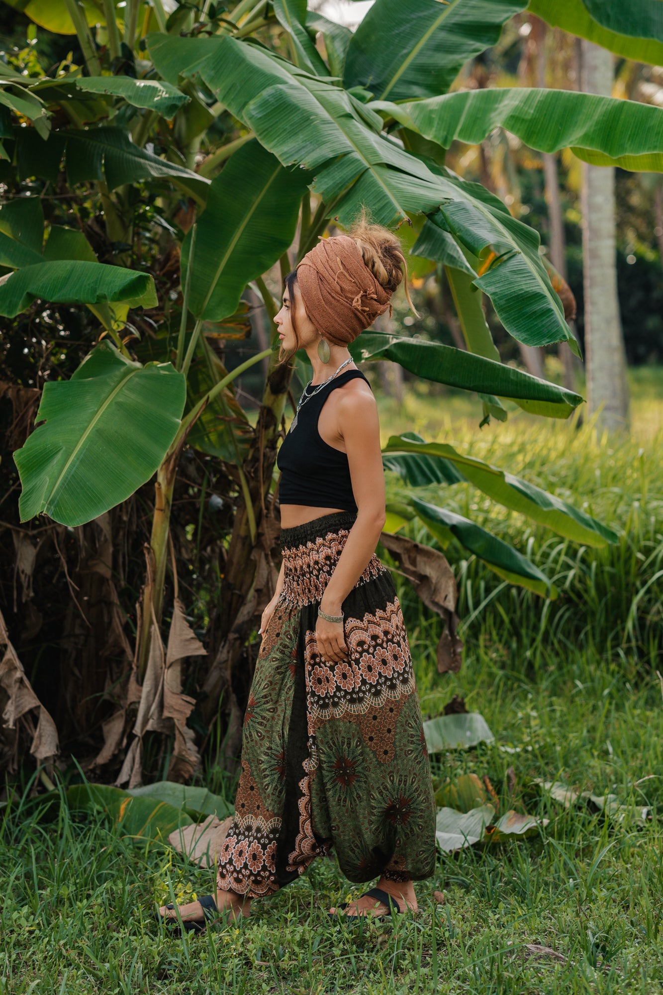 Harem Pants - Mandala Peacock Print - Green