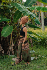 Harem Pants - Mandala Peacock Print - Green