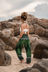 High Crotch Harem Pants - Vibrant Peacock Feather - Green