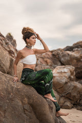 High Crotch Harem Pants - Vibrant Peacock Feather - Green