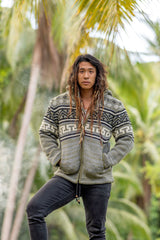 Wool Jacket - Aztec Pattern - Olive Green