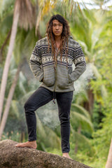 Wool Jacket - Aztec Pattern - Olive Green