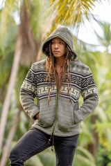 Wool Jacket - Aztec Pattern - Olive Green