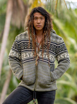 Wool Jacket - Aztec Pattern - Olive Green