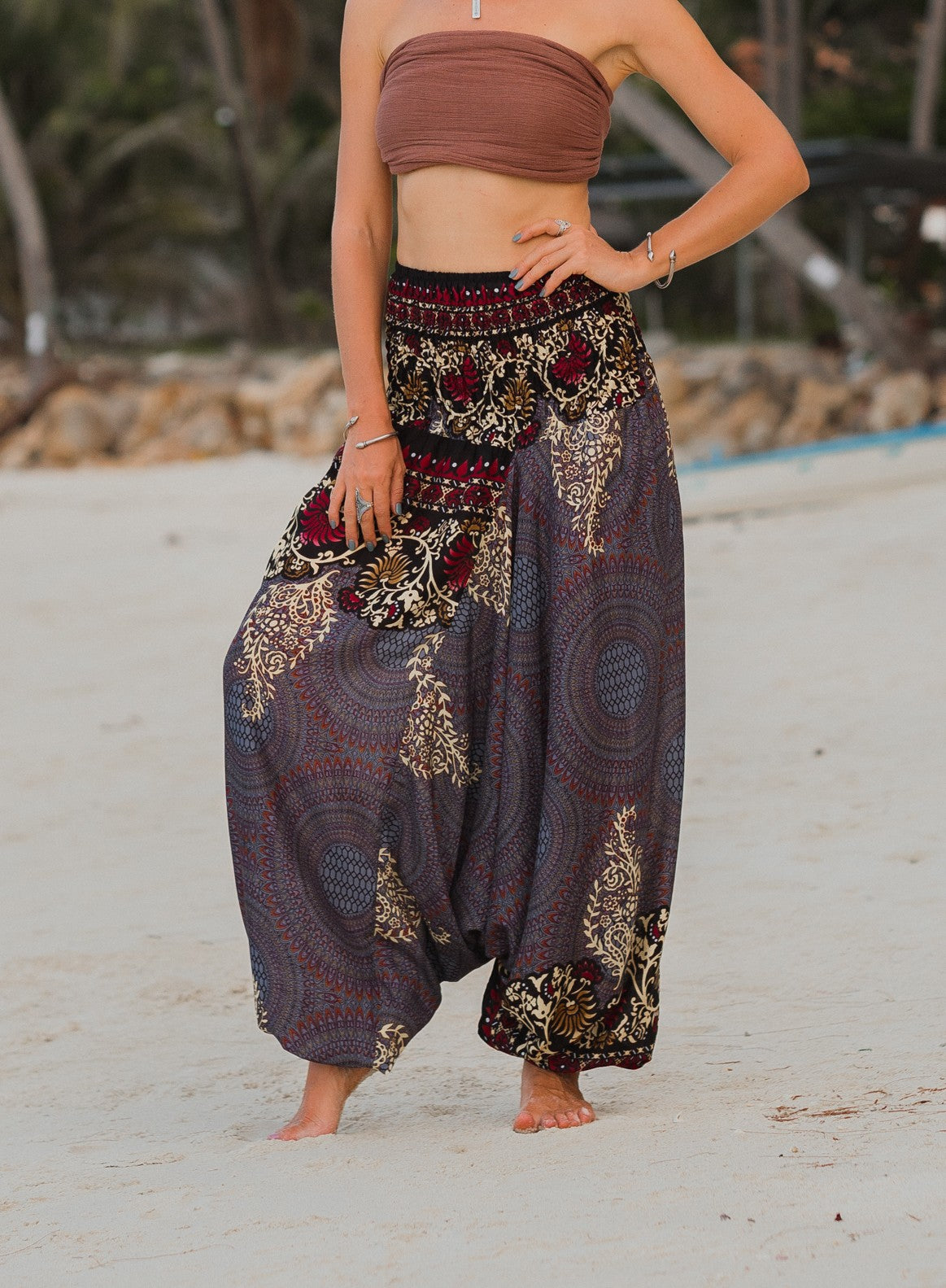Harem Pants - Large Paisley Print - Grey