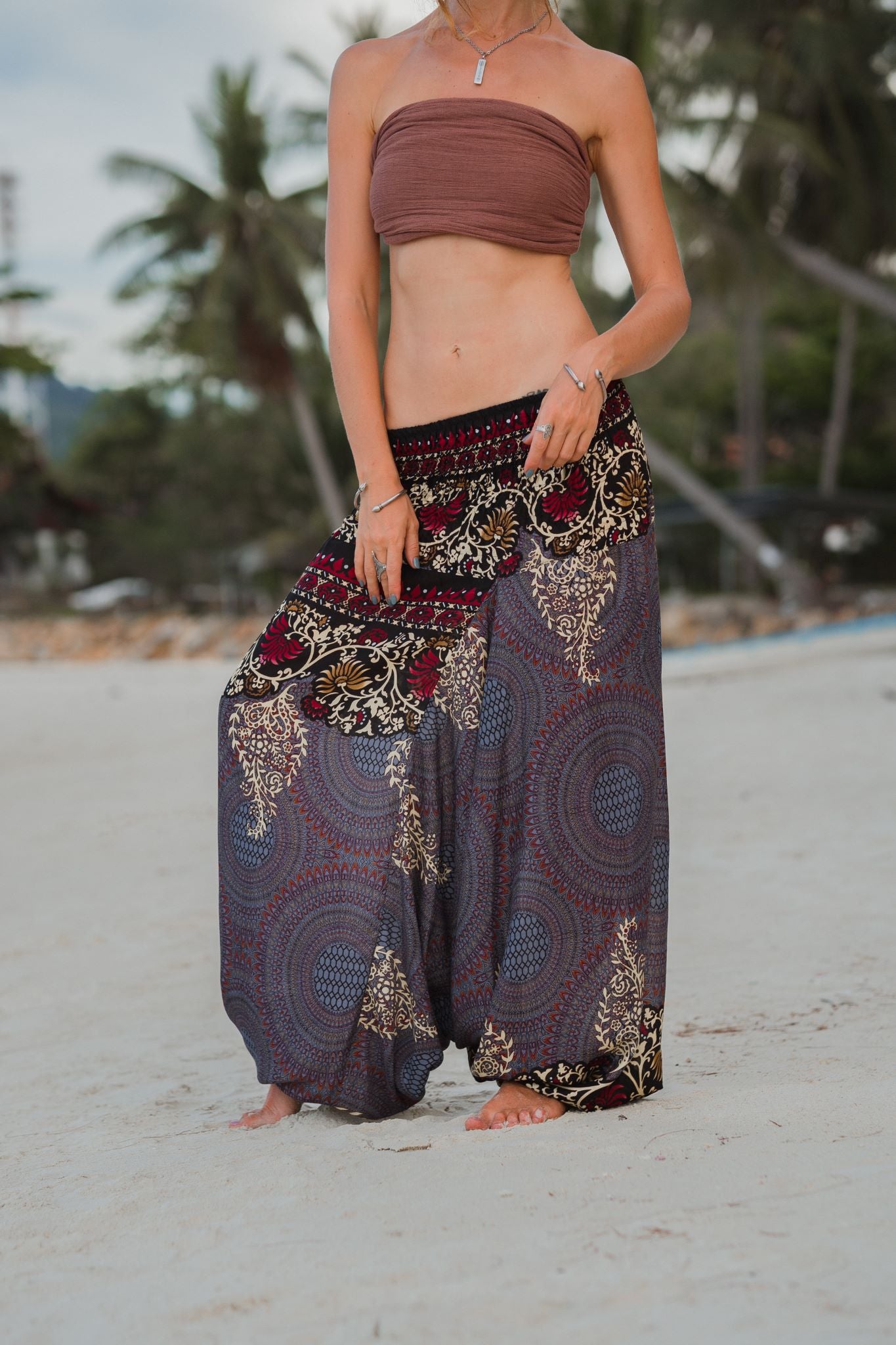 Harem Pants - Large Paisley Print - Grey