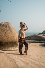 High Crotch Harem Pants - Large Paisley Print - Grey