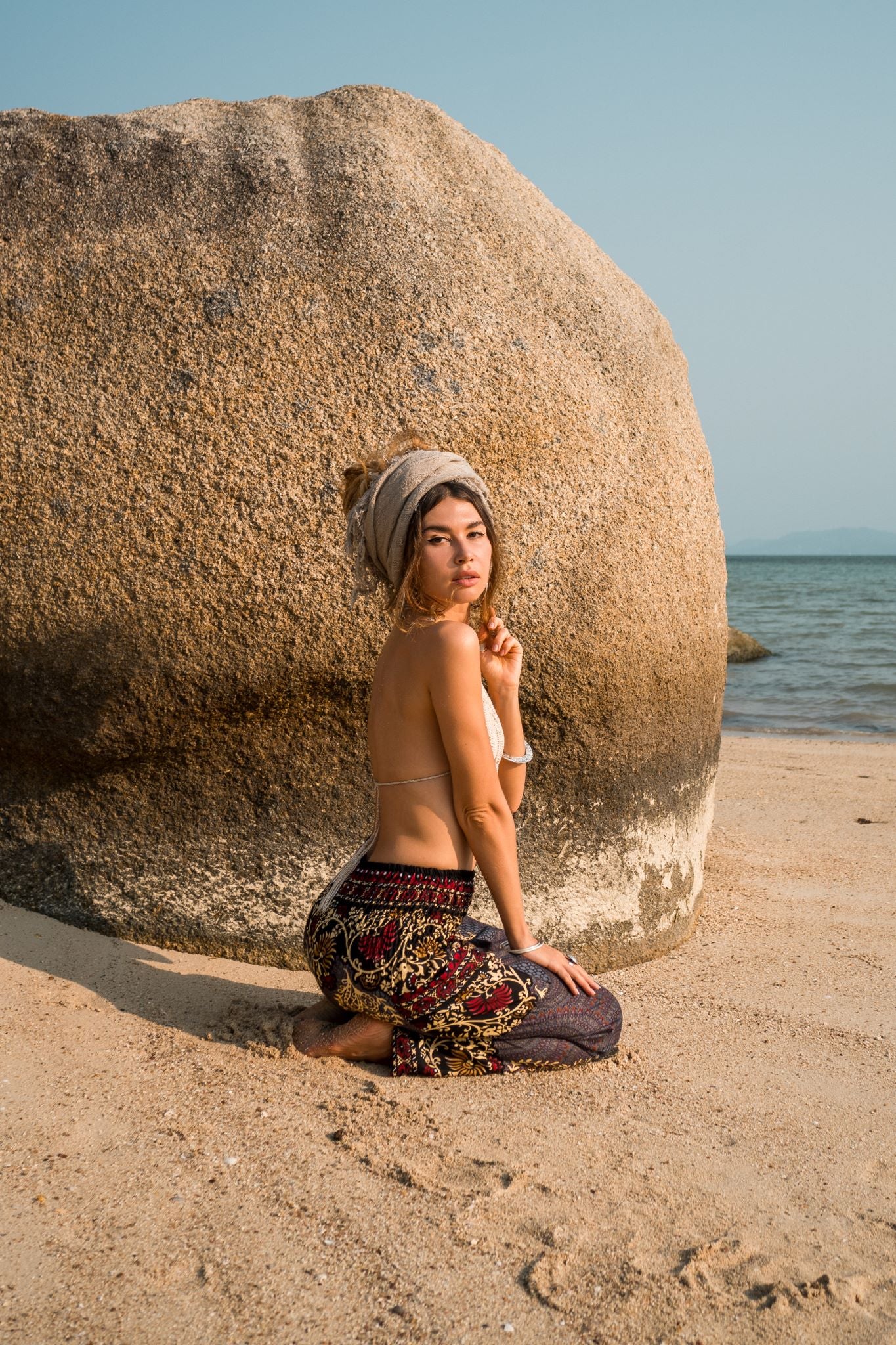 High Crotch Harem Pants - Large Paisley Print - Grey