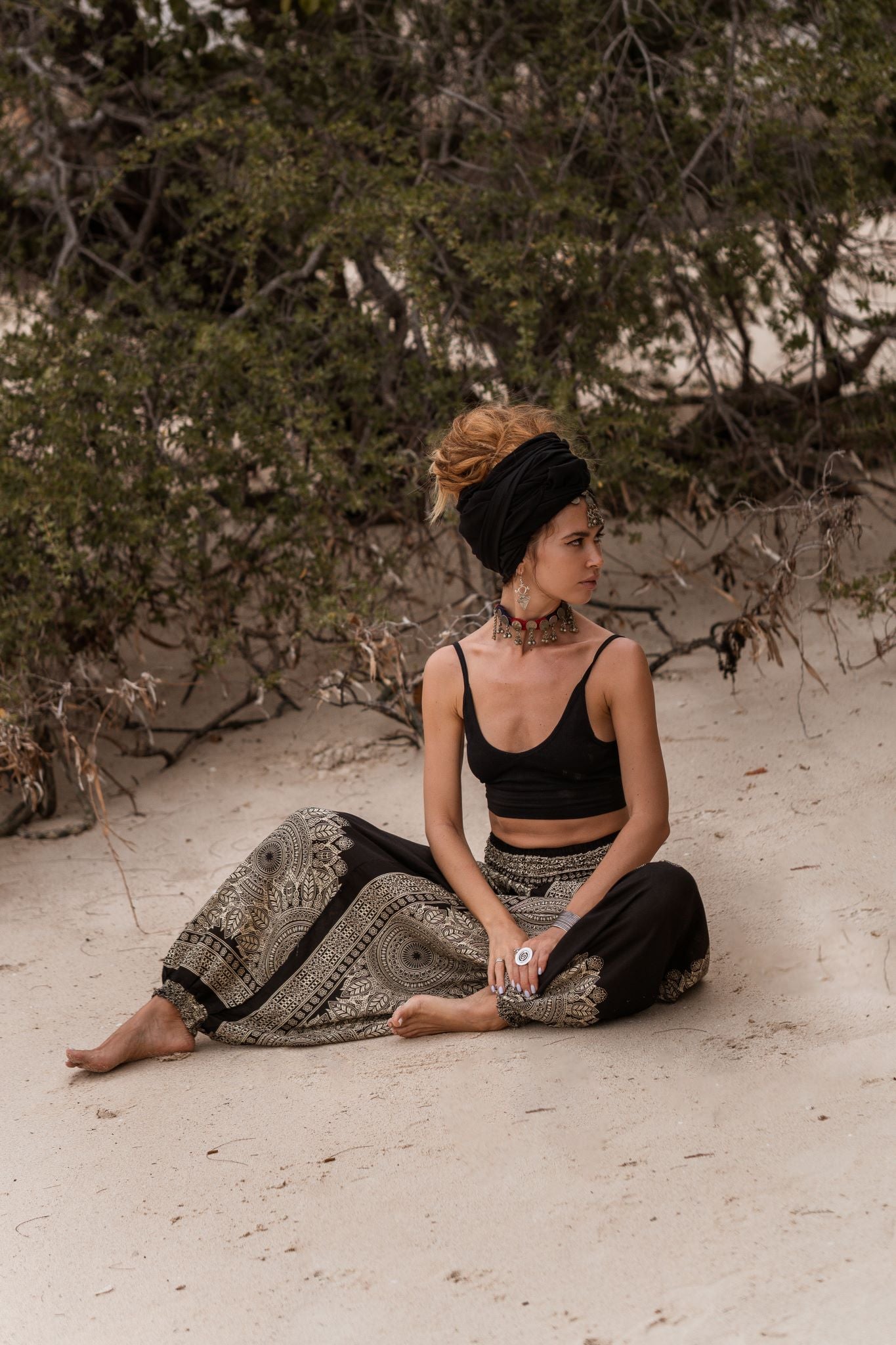 Harem Pants - Plain Mandala - Black