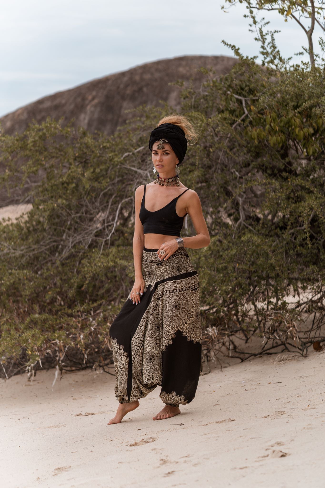 Harem Pants - Plain Mandala - Black