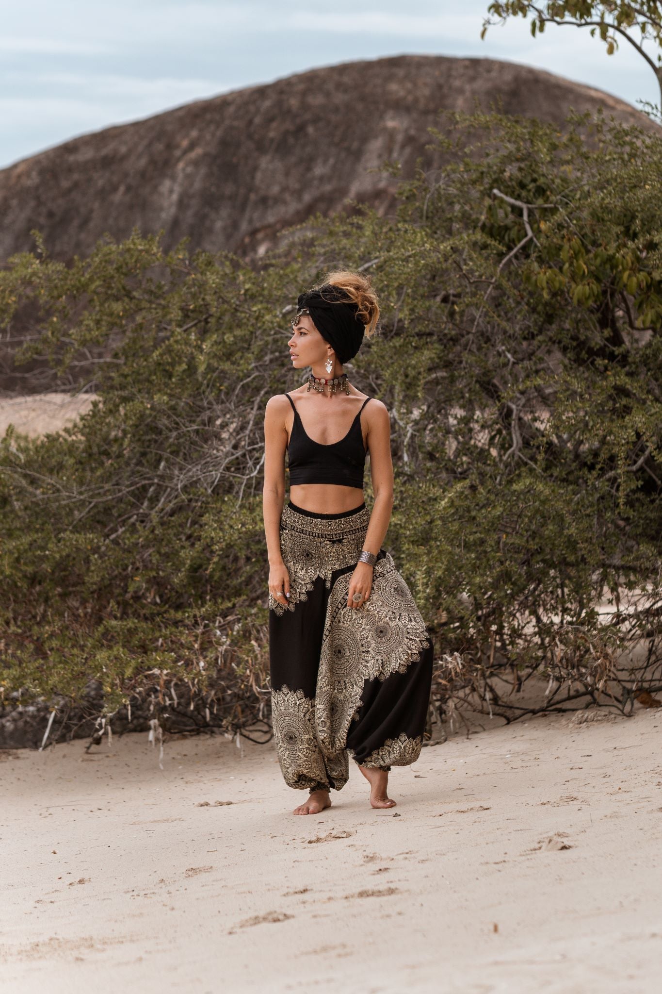 Harem Pants - Plain Mandala - Black