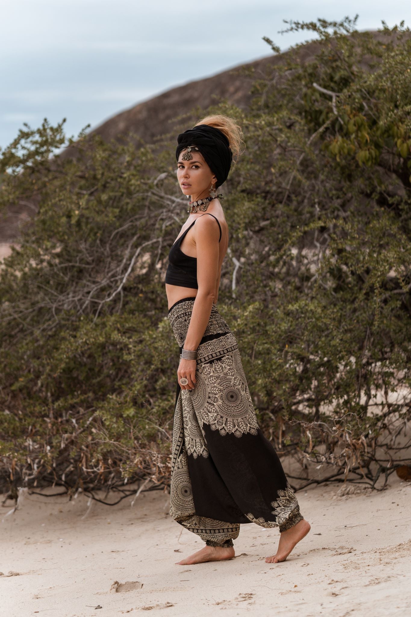 Harem Pants - Plain Mandala - Black