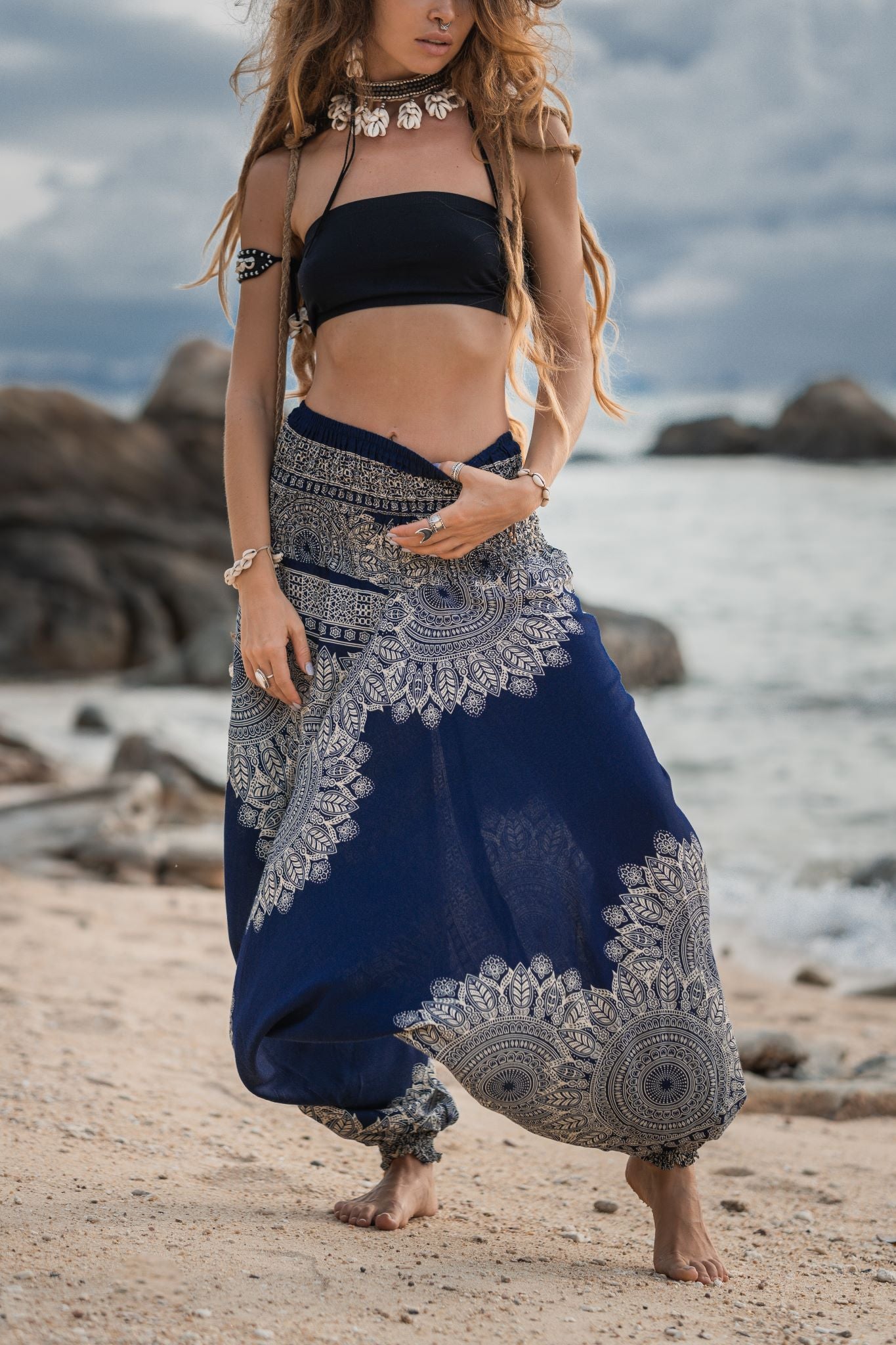 Harem Pants - Plain Mandala - Blue