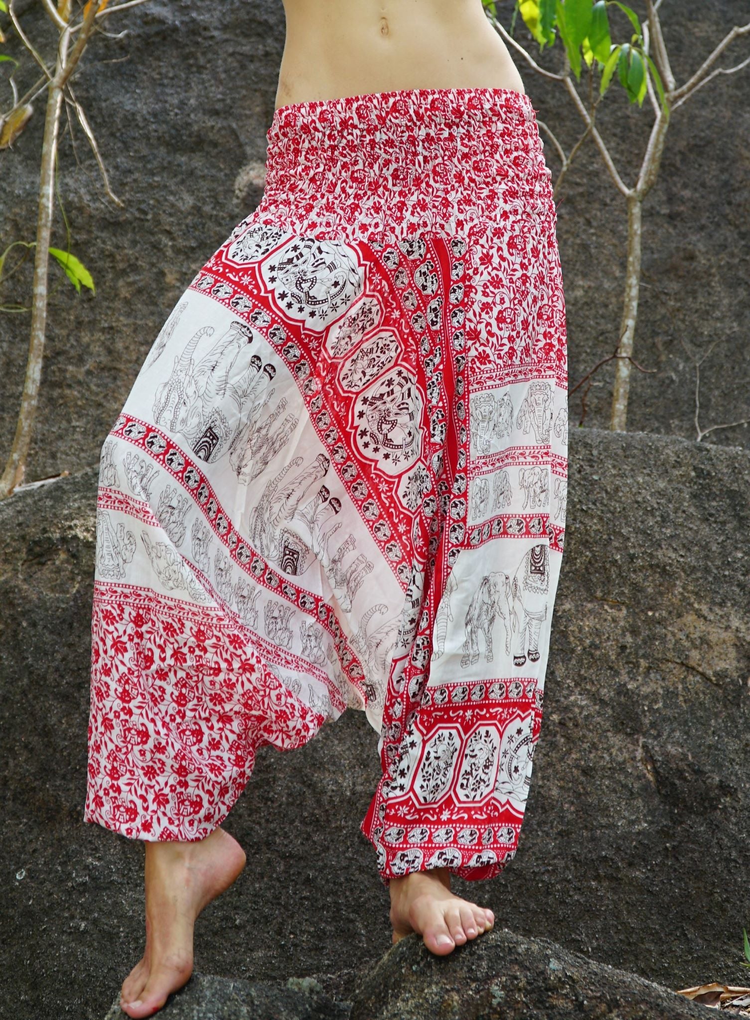 Harem Pants - Thai Elephant Print - Red