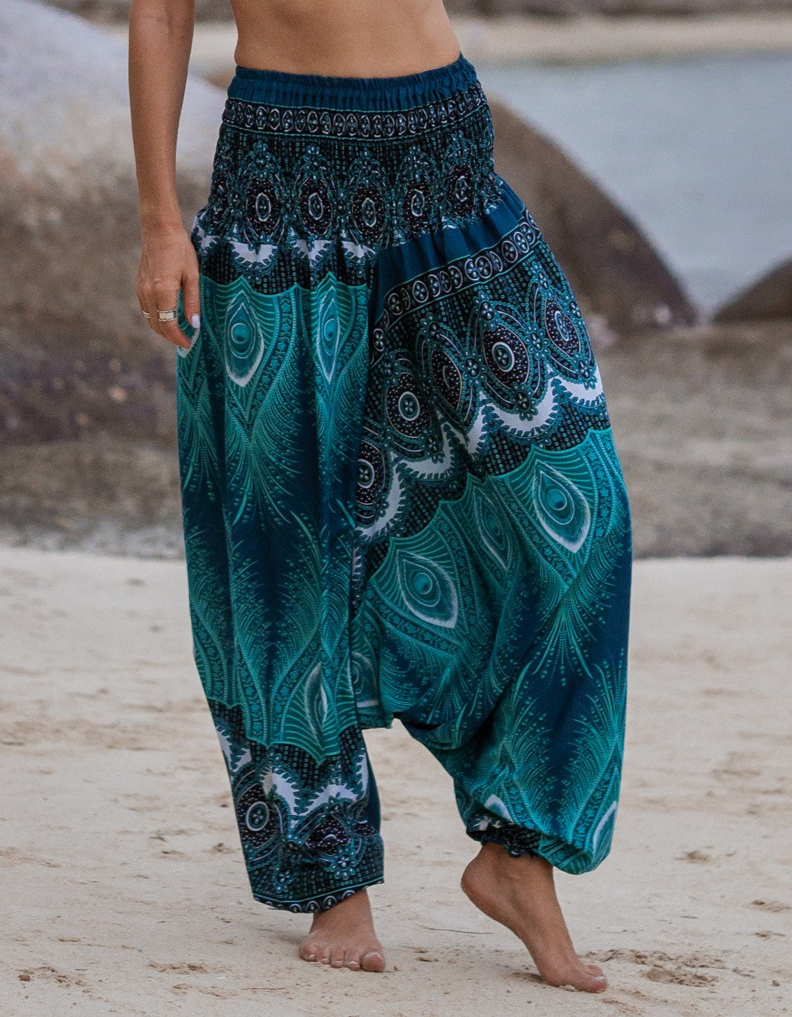 Harem Pants - Vibrant Peacock Feather - Turquoise
