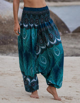 Harem Pants - Vibrant Peacock Feather - Turquoise