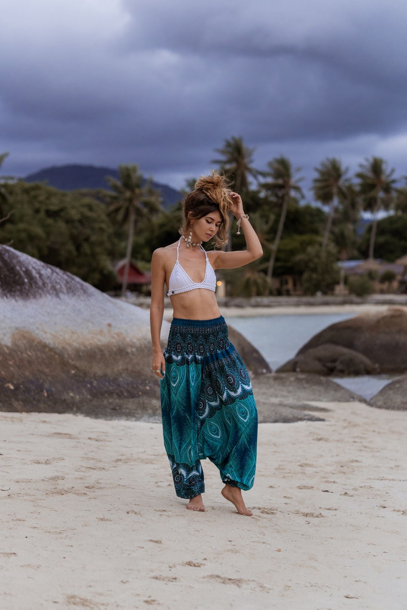 Harem Pants - Vibrant Peacock Feather - Turquoise