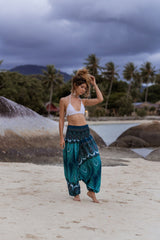 Harem Pants - Vibrant Peacock Feather - Turquoise