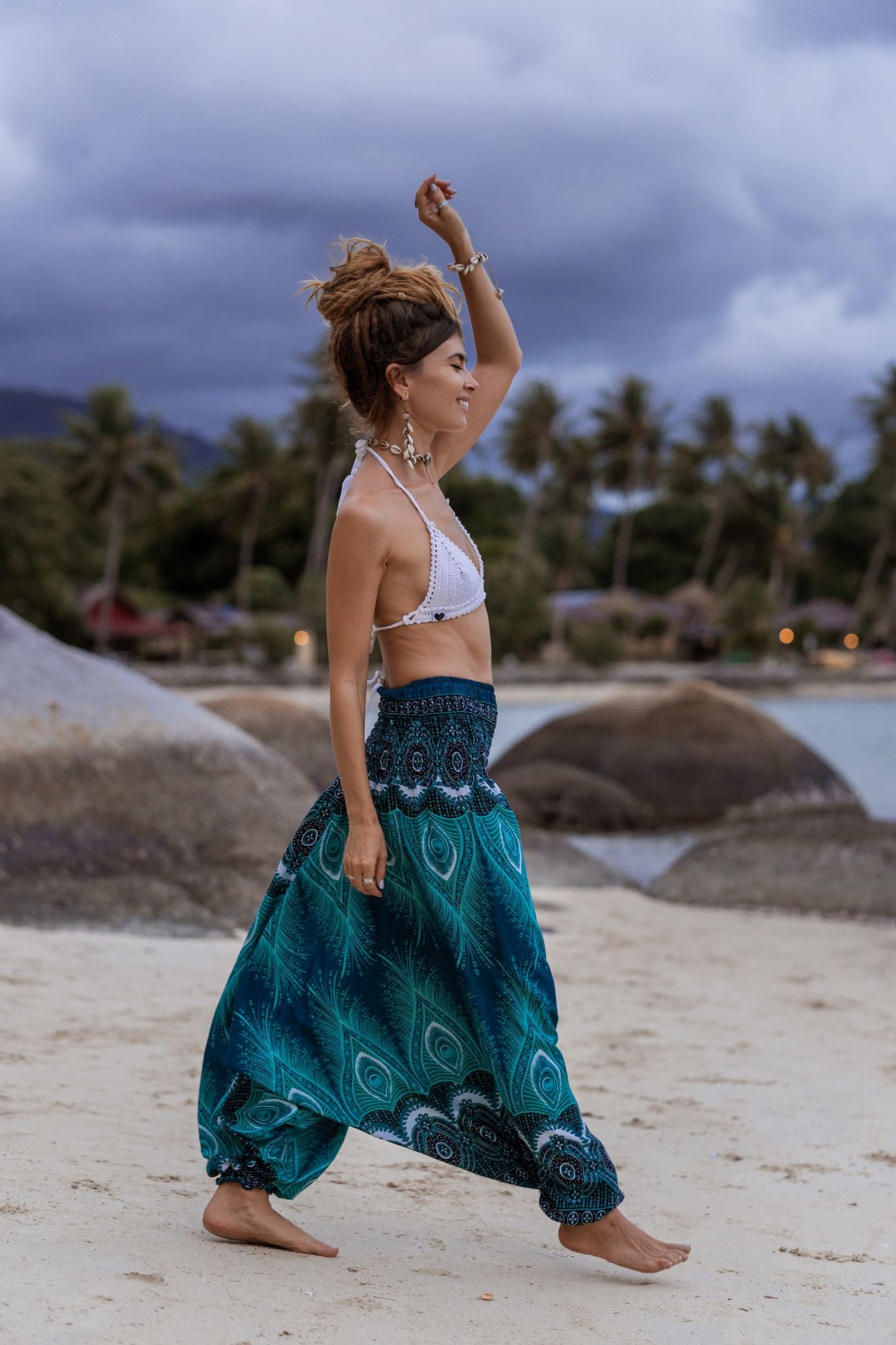 Harem Pants - Vibrant Peacock Feather - Turquoise