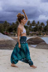 Harem Pants - Vibrant Peacock Feather - Turquoise