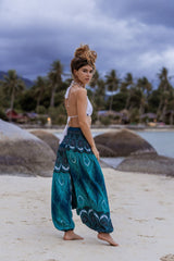 Harem Pants - Vibrant Peacock Feather - Turquoise