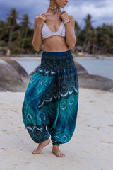 Harem Pants - Vibrant Peacock Feather - Turquoise