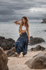 Harem Pants - Vibrant Peacock Feather - Black