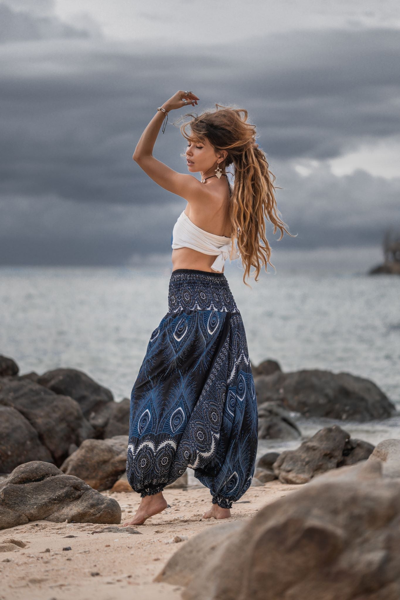 Harem Pants - Vibrant Peacock Feather - Black