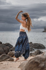 Harem Pants - Vibrant Peacock Feather - Black