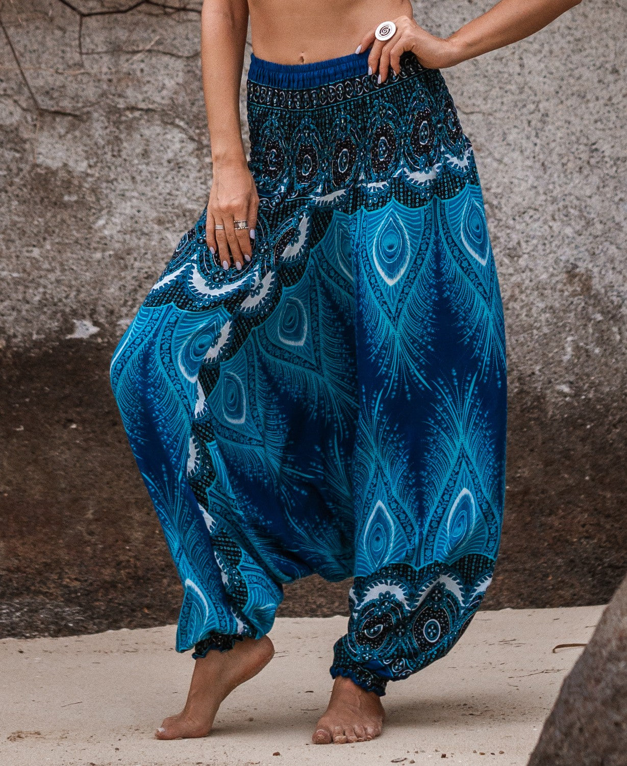 Harem Pants - Vibrant Peacock Feather - Bright Blue
