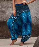 Harem Pants - Vibrant Peacock Feather - Bright Blue