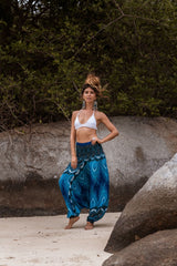 Harem Pants - Vibrant Peacock Feather - Bright Blue