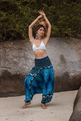 Harem Pants - Vibrant Peacock Feather - Bright Blue
