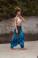 Harem Pants - Vibrant Peacock Feather - Bright Blue