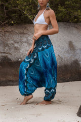 Harem Pants - Vibrant Peacock Feather - Bright Blue