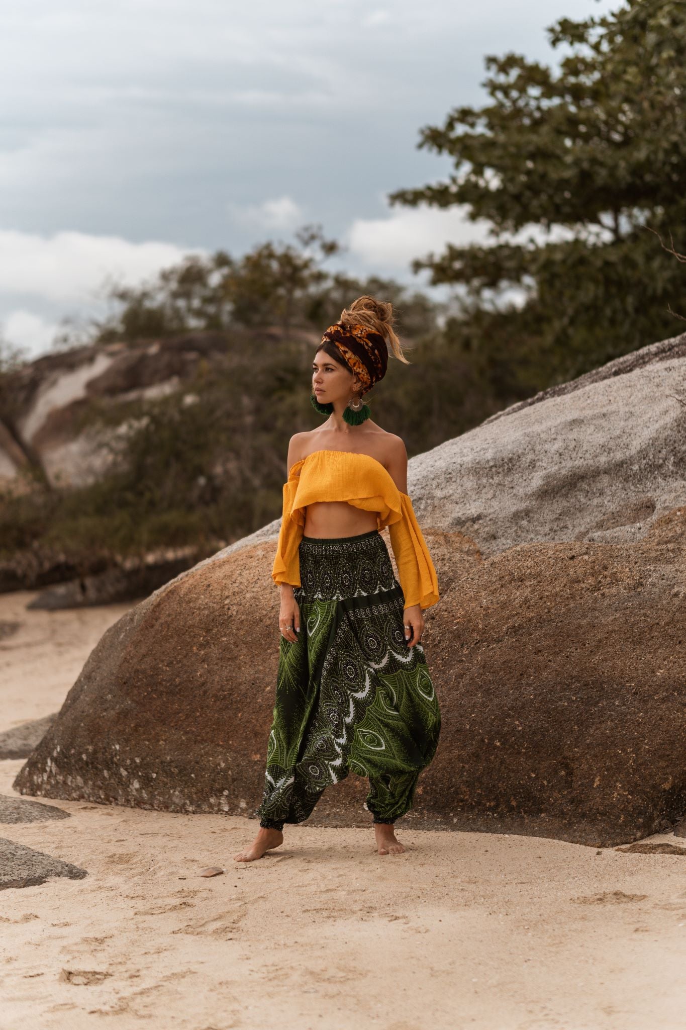 Harem Pants - Vibrant Peacock Feather - Green