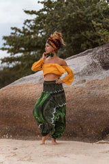 Harem Pants - Vibrant Peacock Feather - Green