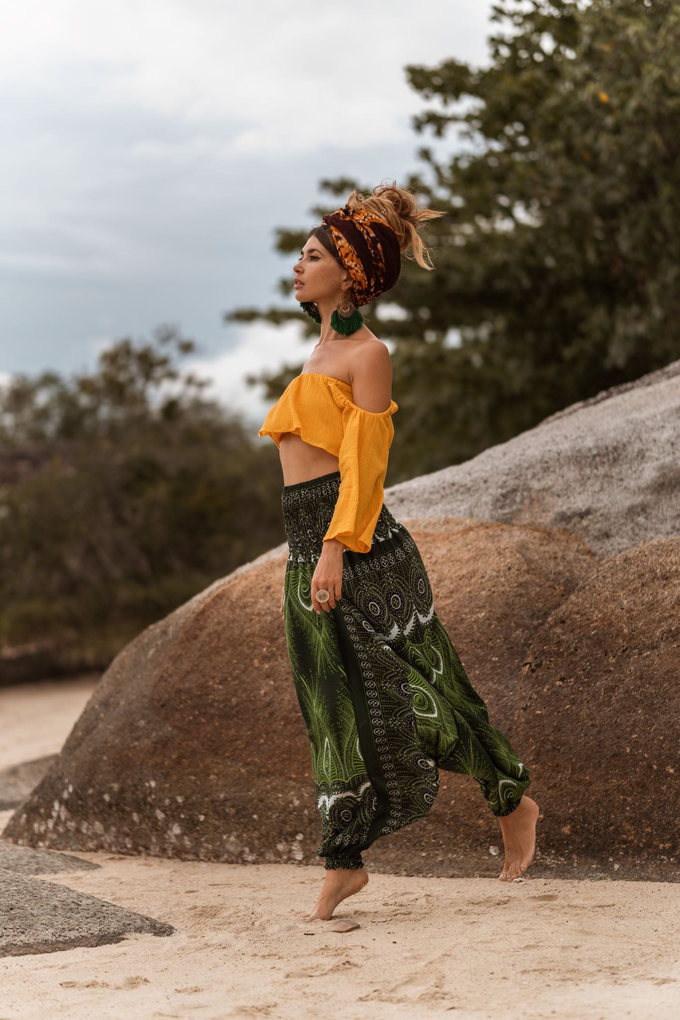 Harem Pants - Vibrant Peacock Feather - Green