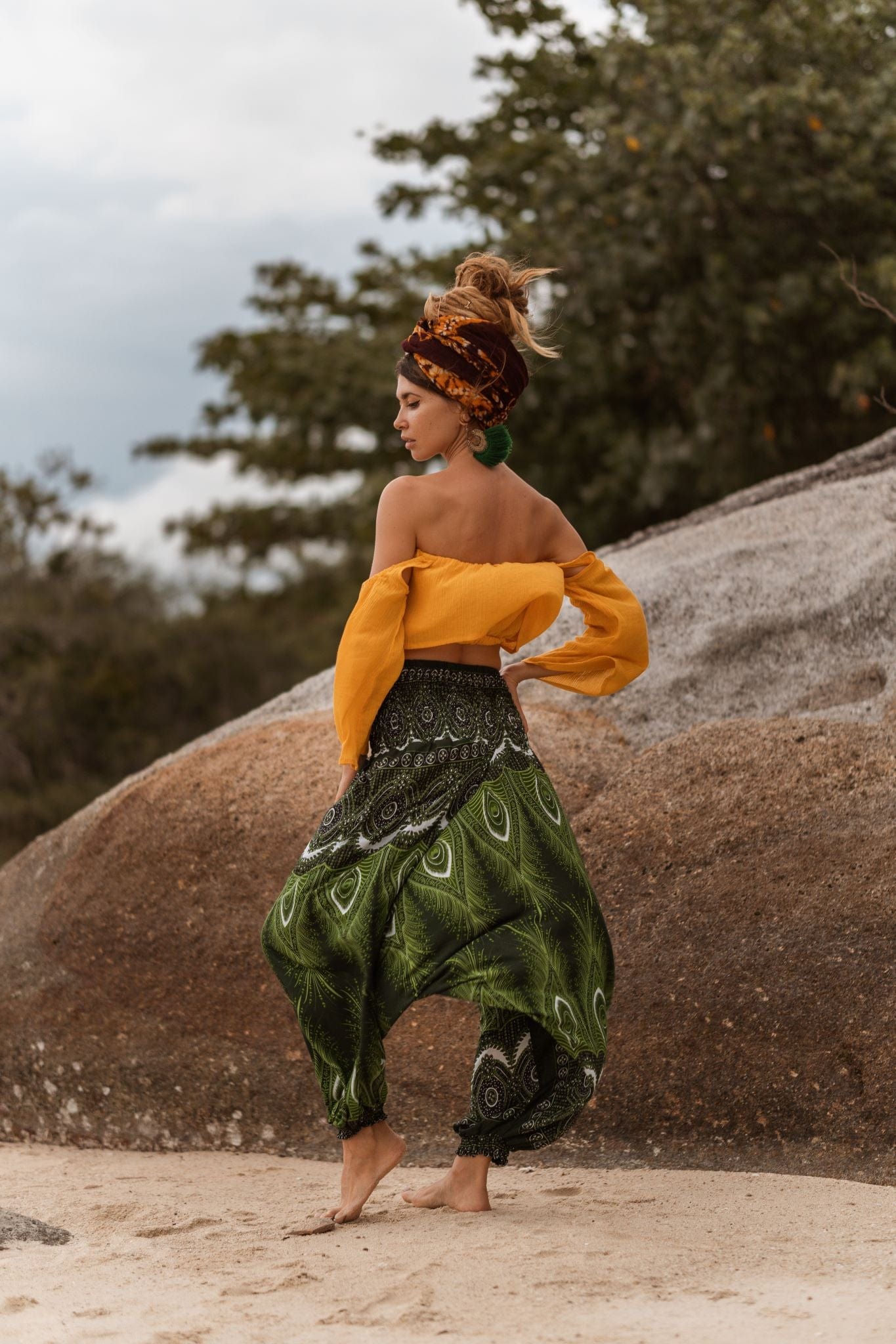 Harem Pants - Vibrant Peacock Feather - Green