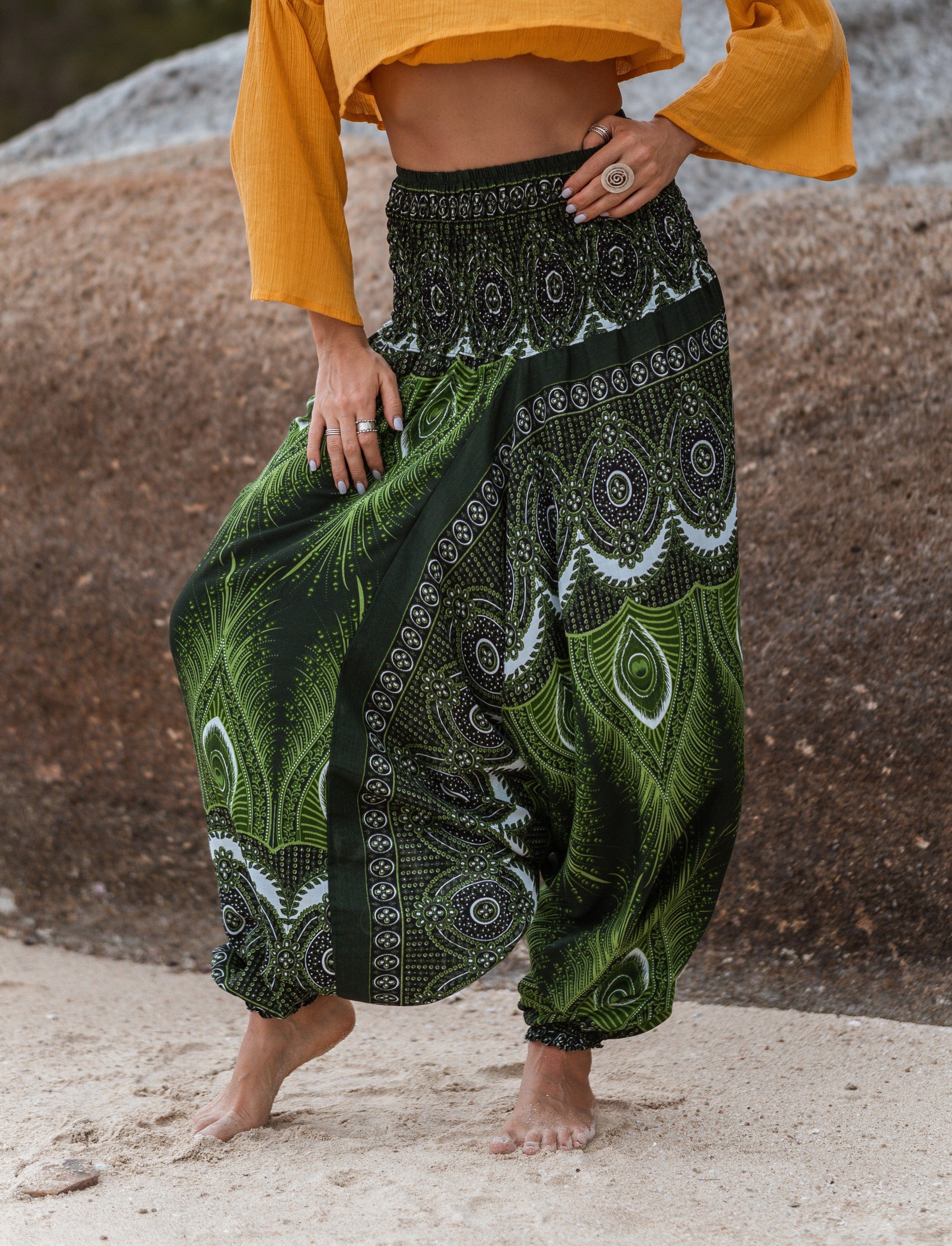 Harem Pants - Vibrant Peacock Feather - Green