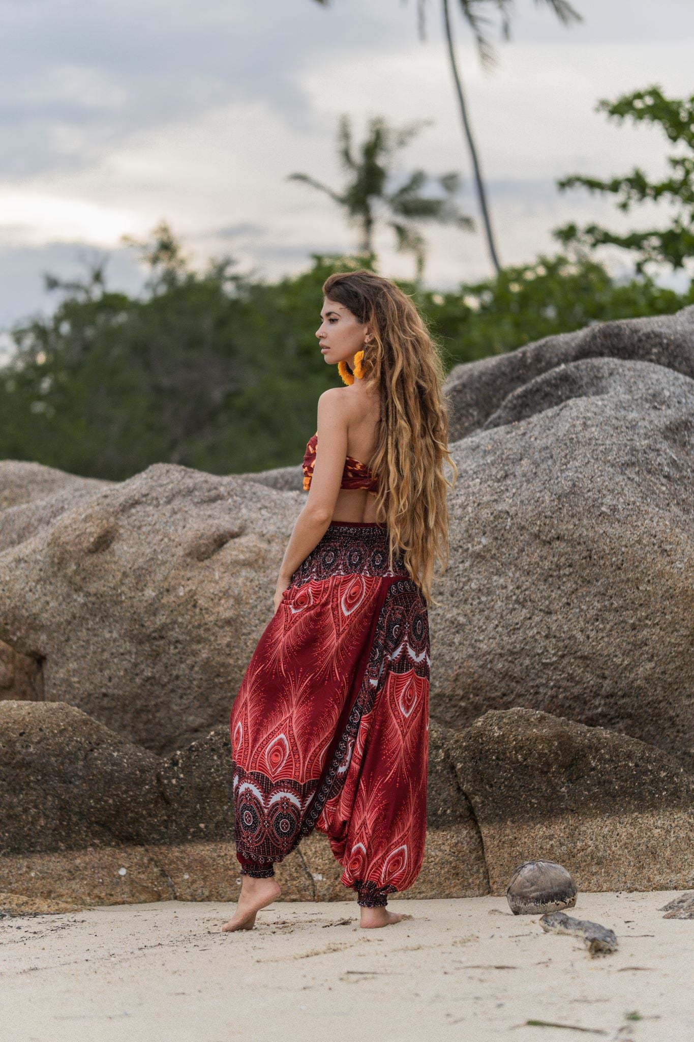 Harem Pants - Vibrant Peacock Feather - Red